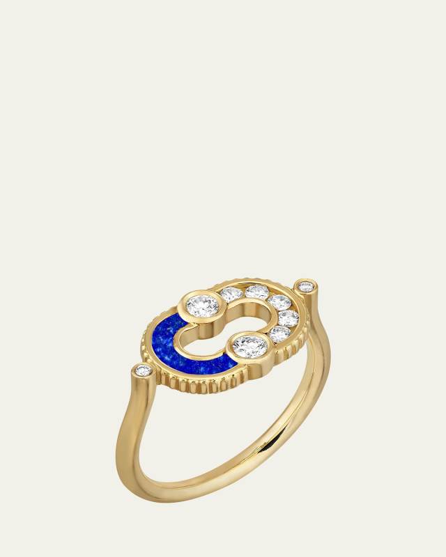 Magnetic Lapis Lazuli Semi Ring in 18K Yellow Gold and Diamonds